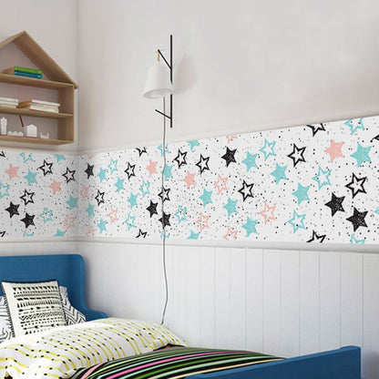 Vivolux | PVC Blau Tapetpanelen Kinderen Ster en Puntprint Zelfklevende Wandsdecoratie, 4' L x 20,5" B