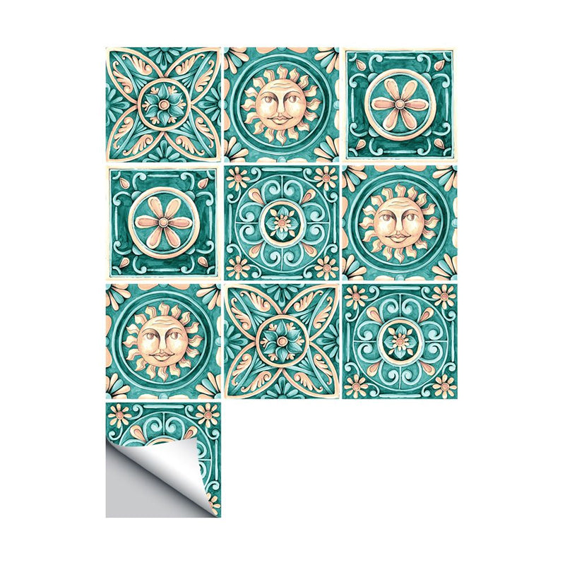 Vivolux | Egypt Tribale Patroon Stick Wandbekleding Groen Faux Geëmbosseerd Zon en Bloem Tegel Wanddecor