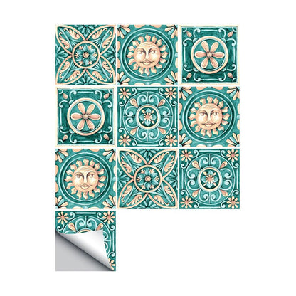 Vivolux | Egypt Tribale Patroon Stick Wandbekleding Groen Faux Geëmbosseerd Zon en Bloem Tegel Wanddecor