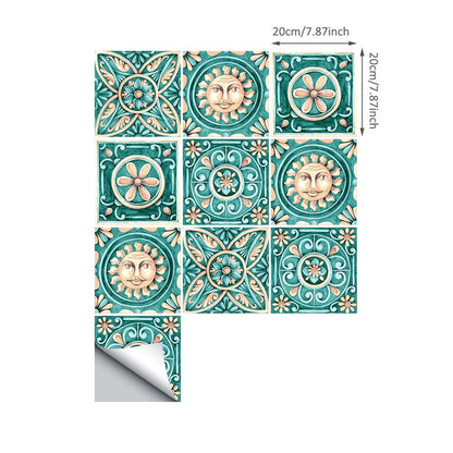 Vivolux | Egypt Tribale Patroon Stick Wandbekleding Groen Faux Geëmbosseerd Zon en Bloem Tegel Wanddecor