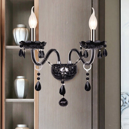 Vivolux | Schwarze Kerzenstil Wandleuchte Kristall S-Form Arm Wandleuchte