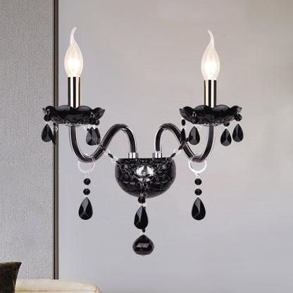Vivolux | Schwarze Kerzenstil Wandleuchte Kristall S-Form Arm Wandleuchte