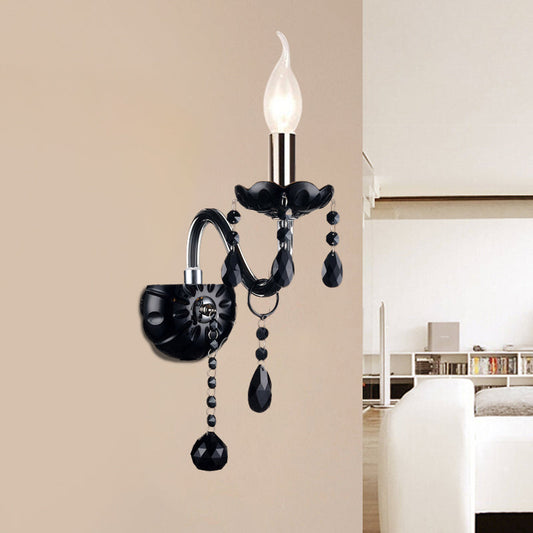 Vivolux | Schwarze Kerzenstil Wandleuchte Kristall S-Form Arm Wandleuchte