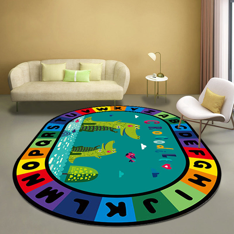 Vivolux | Stijlvolle Letters en Dier Tapijt Multi Gekleurd Cartoon Tapijt Synthetisch Antislip Educatieve Tapijt
