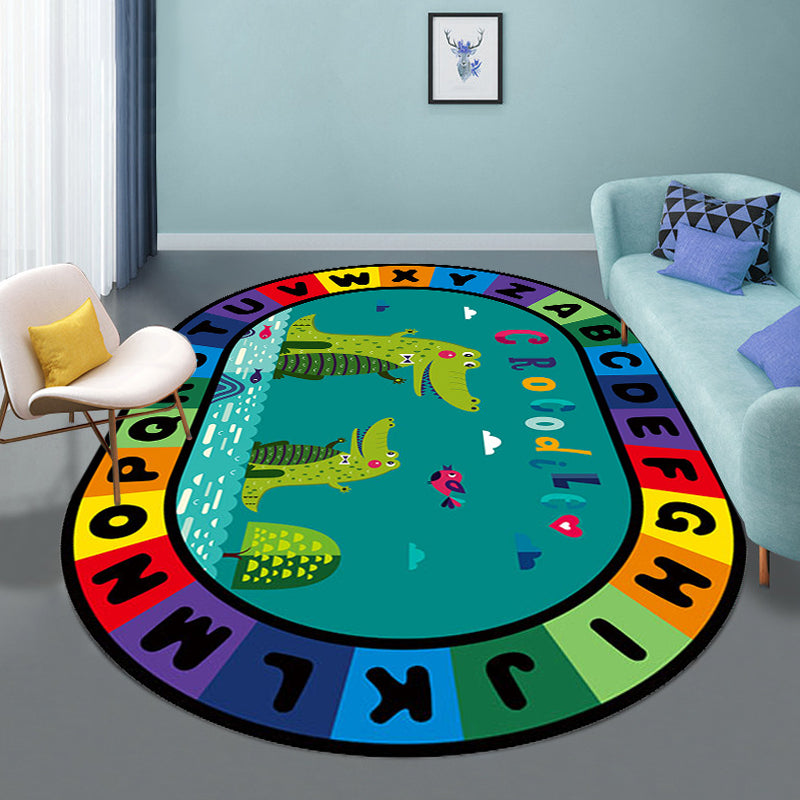 Vivolux | Stijlvolle Letters en Dier Tapijt Multi Gekleurd Cartoon Tapijt Synthetisch Antislip Educatieve Tapijt