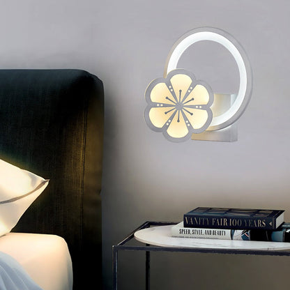 Vivolux | Acryl Große O Wandlampe mit Blume Erwachsene Schlafzimmer Modern LED Wandlampe in Weiß