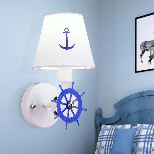 Vivolux | 1 Glühbirne konisch Schirm Wandleuchte nautische Stoff Wandlampe in Weiß für das Arbeitszimmer