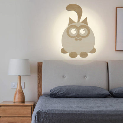 Vivolux | Runde Katze Wandleuchte Tier Holz LED Wandbeleuchtung für Jungen Mädchen Schlafzimmer