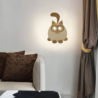 Vivolux | Runde Katze Wandleuchte Tier Holz LED Wandbeleuchtung für Jungen Mädchen Schlafzimmer