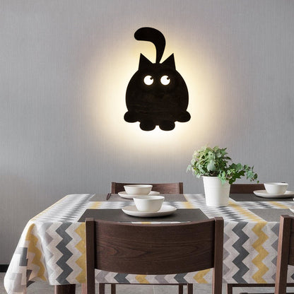 Vivolux | Runde Katze Wandleuchte Tier Holz LED Wandbeleuchtung für Jungen Mädchen Schlafzimmer
