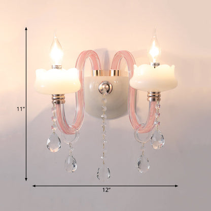 Vivolux | Rosa Wandleuchte mit Perlenlicht mit klarem Kristall traditioneller Stil Metallwandleuchte für Badezimmer