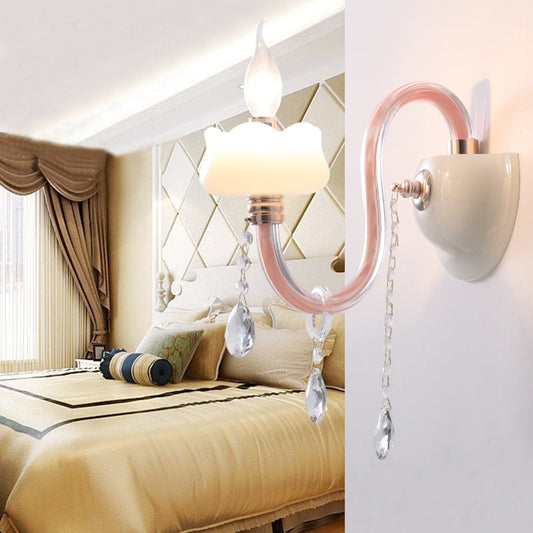 Vivolux | Rosa Wandleuchte mit Perlenlicht mit klarem Kristall traditioneller Stil Metallwandleuchte für Badezimmer
