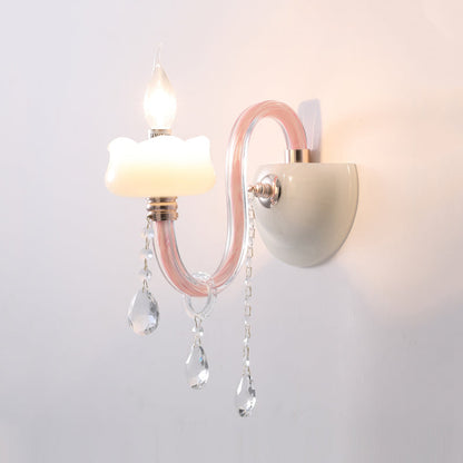 Vivolux | Rosa Wandleuchte mit Perlenlicht mit klarem Kristall traditioneller Stil Metallwandleuchte für Badezimmer