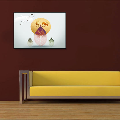 Vivolux | Illustration Pflanze Leinwand Nordisch Mysteriös Blatt und Elch Wandkunstdruck in sanfter Farbe