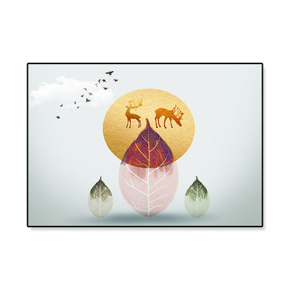 Vivolux | Illustration Pflanze Leinwand Nordisch Mysteriös Blatt und Elch Wandkunstdruck in sanfter Farbe