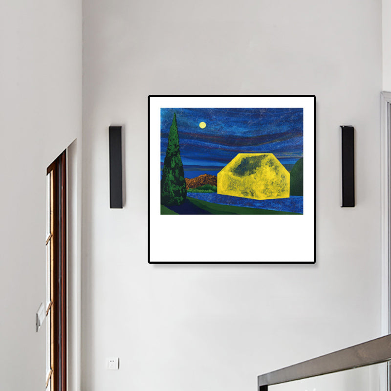 Vivolux | Holzhütte Leinwand Wandkunst Funky Schöne Nachtszenerie Gemälde in Dunkelfarbe für Raum