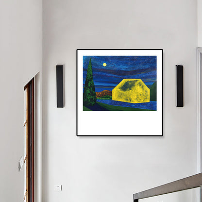 Vivolux | Holzhütte Leinwand Wandkunst Funky Schöne Nachtszenerie Gemälde in Dunkelfarbe für Raum