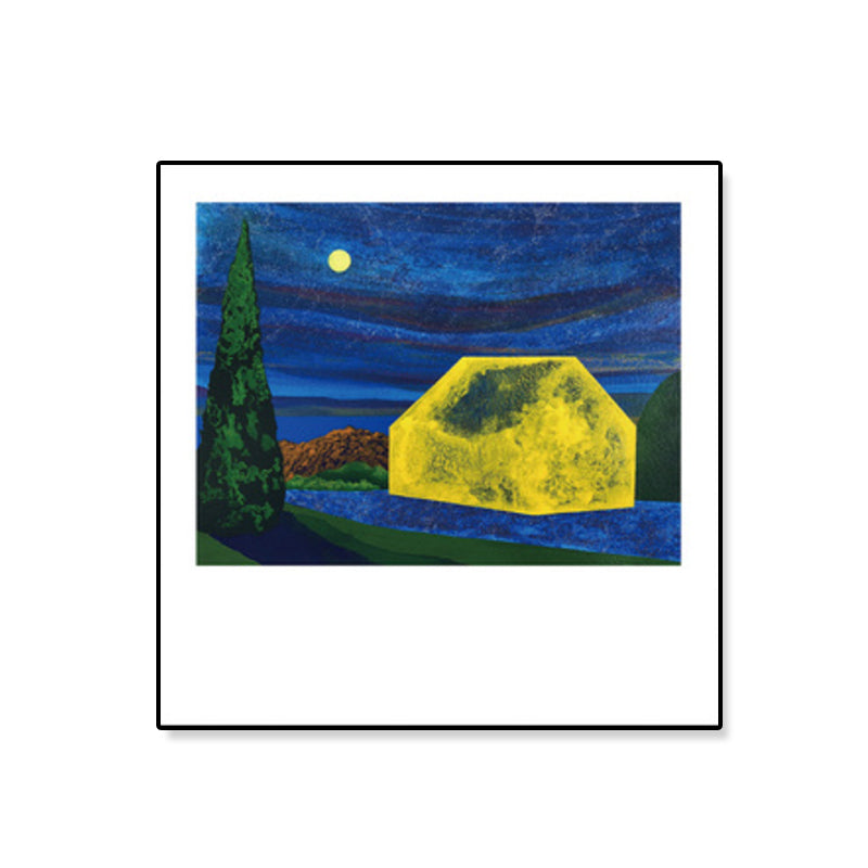 Vivolux | Holzhütte Leinwand Wandkunst Funky Schöne Nachtszenerie Gemälde in Dunkelfarbe für Raum