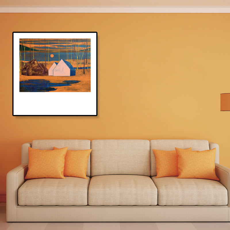 Vivolux | Holzhütte Leinwand Wandkunst Funky Schöne Nachtszenerie Gemälde in Dunkelfarbe für Raum