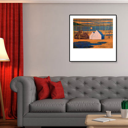 Vivolux | Holzhütte Leinwand Wandkunst Funky Schöne Nachtszenerie Gemälde in Dunkelfarbe für Raum