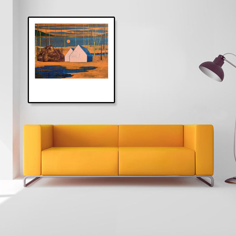 Vivolux | Holzhütte Leinwand Wandkunst Funky Schöne Nachtszenerie Gemälde in Dunkelfarbe für Raum