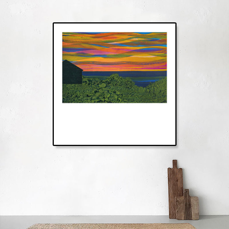 Vivolux | Holzhütte Leinwand Wandkunst Funky Schöne Nachtszenerie Gemälde in Dunkelfarbe für Raum