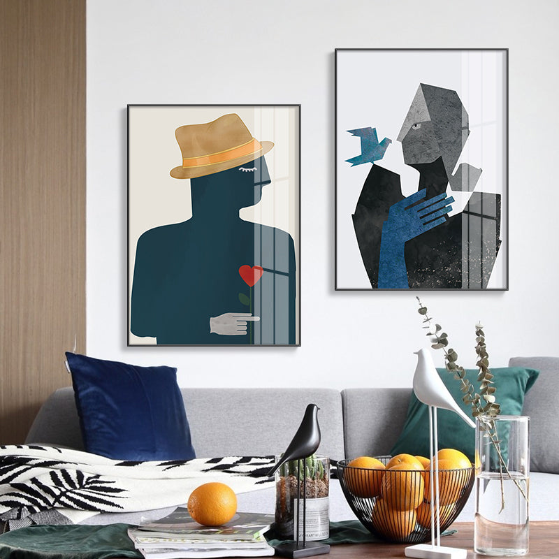 Vivolux | Illustration Figur Porträt Leinwanddruck Dunkle Farbe Kubismus Wandkunst für Hausinterieur