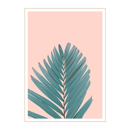Vivolux | Nordic Fan Leaf Pflanze Art Print Grün und Pink Texturierten Wand Dekor für Wohnzimmer