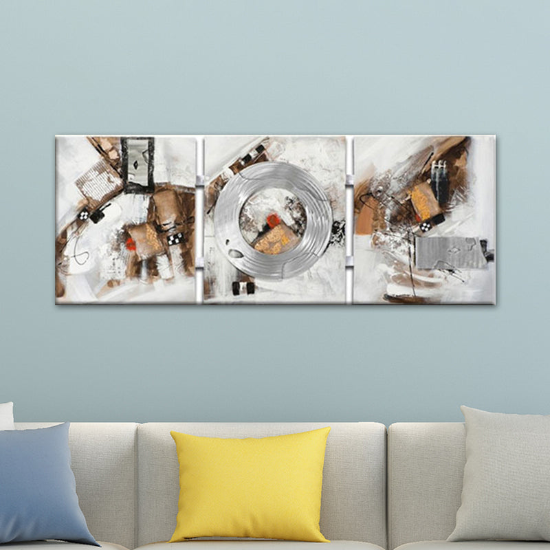 Vivolux | Handdruck abstrakte Leinwand Wandkunst zeitgenössisches strukturiertes Gemälde in Braun für Zuhause