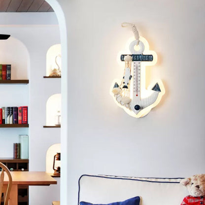 Vivolux | Kinderen Anker Wandmontage Licht Hars LED Parlor Oppervlak Wandlamp met Vissersnet Deco in Wit