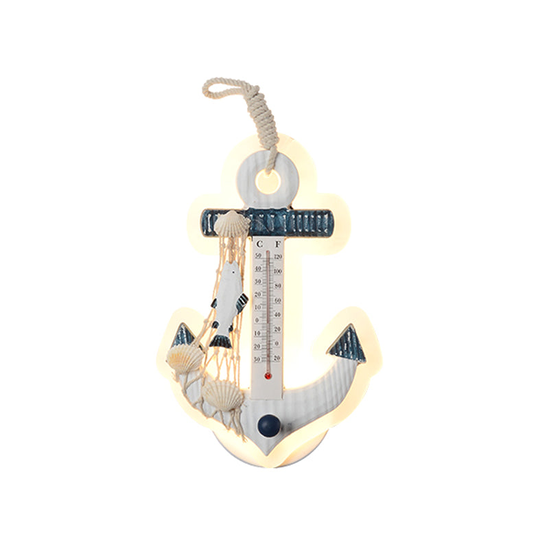 Vivolux | Kinderen Anker Wandmontage Licht Hars LED Parlor Oppervlak Wandlamp met Vissersnet Deco in Wit