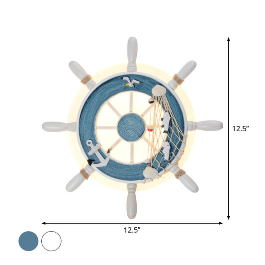 Vivolux | Ruderharz Wandbeleuchtung Ideen Küsten LED Weiß/Blaue Wandmontage Lampe mit Rundem Acrylschirm in Warm/Weiß Licht