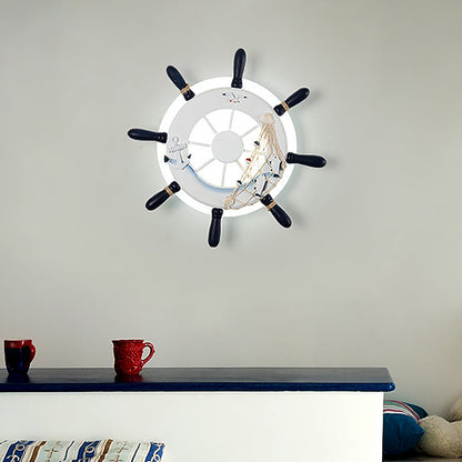 Vivolux | Ruderharz Wandbeleuchtung Ideen Küsten LED Weiß/Blaue Wandmontage Lampe mit Rundem Acrylschirm in Warm/Weiß Licht