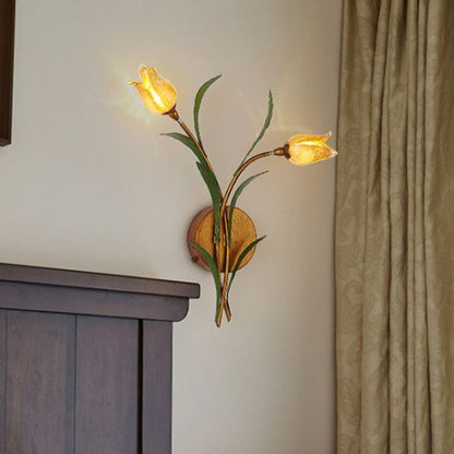 Vivolux | Tulpenboeket Slaapkamer Wandlamp Vintage Beige Glas 2/3/5 Hoofden Antiek Messing Wandgemonteerde Nachtlamp