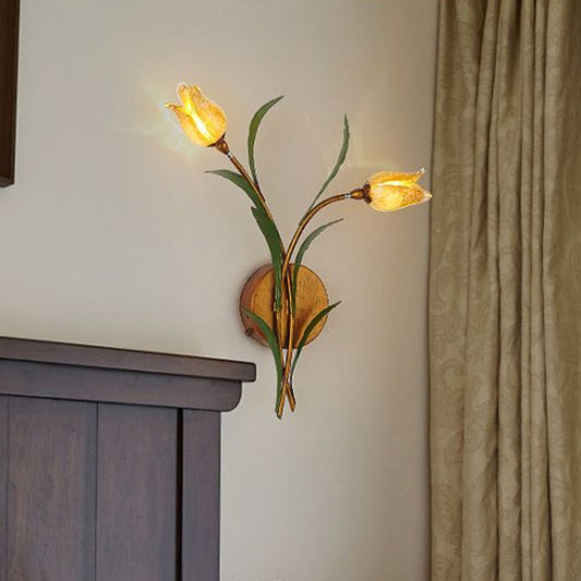 Vivolux | Tulpenboeket Slaapkamer Wandlamp Vintage Beige Glas 2/3/5 Hoofden Antiek Messing Wandgemonteerde Nachtlamp