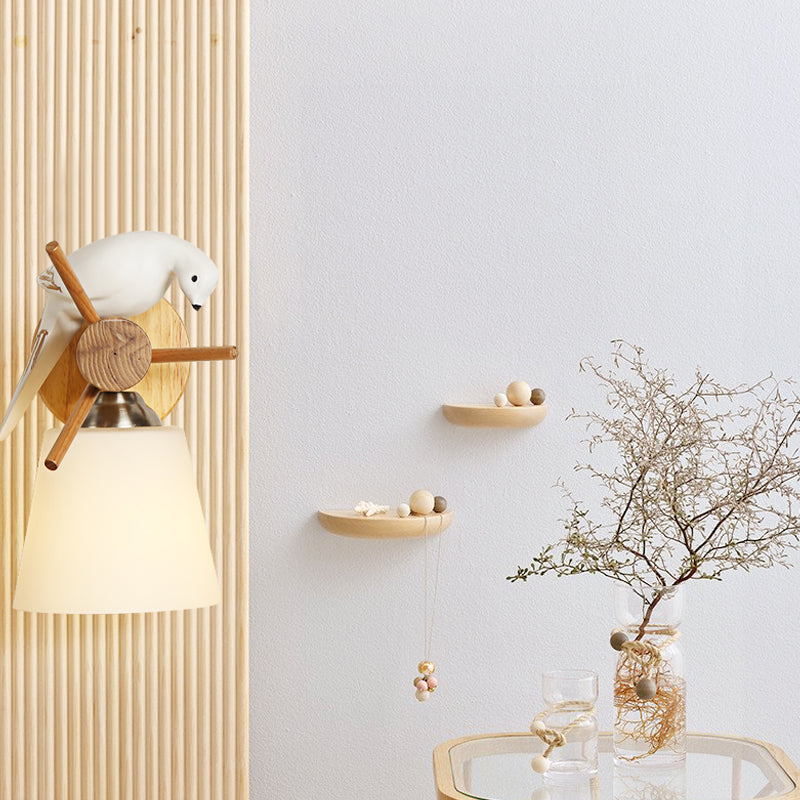 Vivolux | Frosted Glass Tapered Shade Wandleuchte mit Vogel 1 Licht Zeitgenössische Wandleuchte in Weiß für Bibliothek