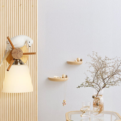 Vivolux | Frosted Glass Tapered Shade Wandleuchte mit Vogel 1 Licht Zeitgenössische Wandleuchte in Weiß für Bibliothek