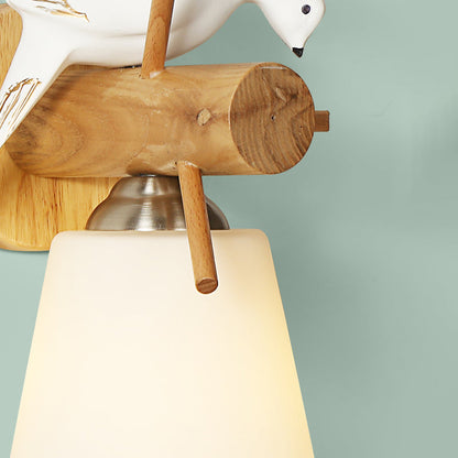 Vivolux | Frosted Glass Tapered Shade Wandleuchte mit Vogel 1 Licht Zeitgenössische Wandleuchte in Weiß für Bibliothek