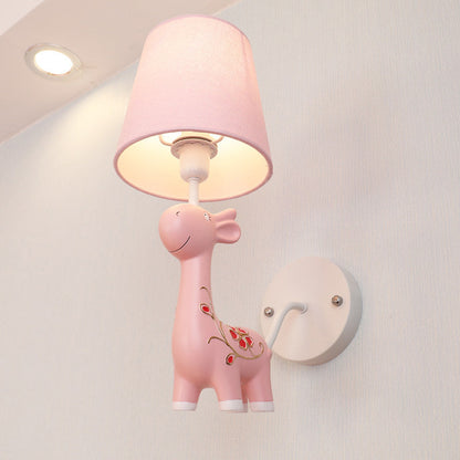Vivolux | Giraffe Wandleuchte mit Stoffschirm 1 Licht Tier Harz Wandleuchte für Kinderzimmer Kindergarten