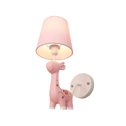 Vivolux | Giraffe Wandleuchte mit Stoffschirm 1 Licht Tier Harz Wandleuchte für Kinderzimmer Kindergarten