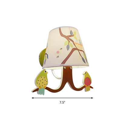 Vivolux | Kindergrüne Wandlampe Ast 1 Licht Stoff Wandlampe mit Vogel & konischem Schirm für das Babyzimmer