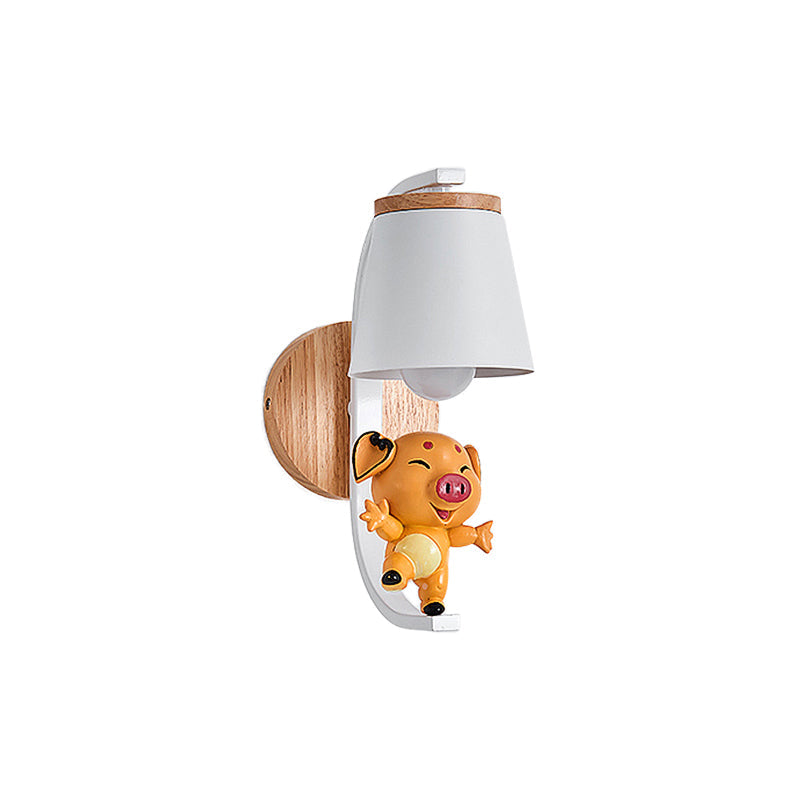 Vivolux | 1 Licht Bucket Wandlamp met Dansende Piggy Moderne Schattige Metalen Wandlamp in Wit voor Kleuterschool