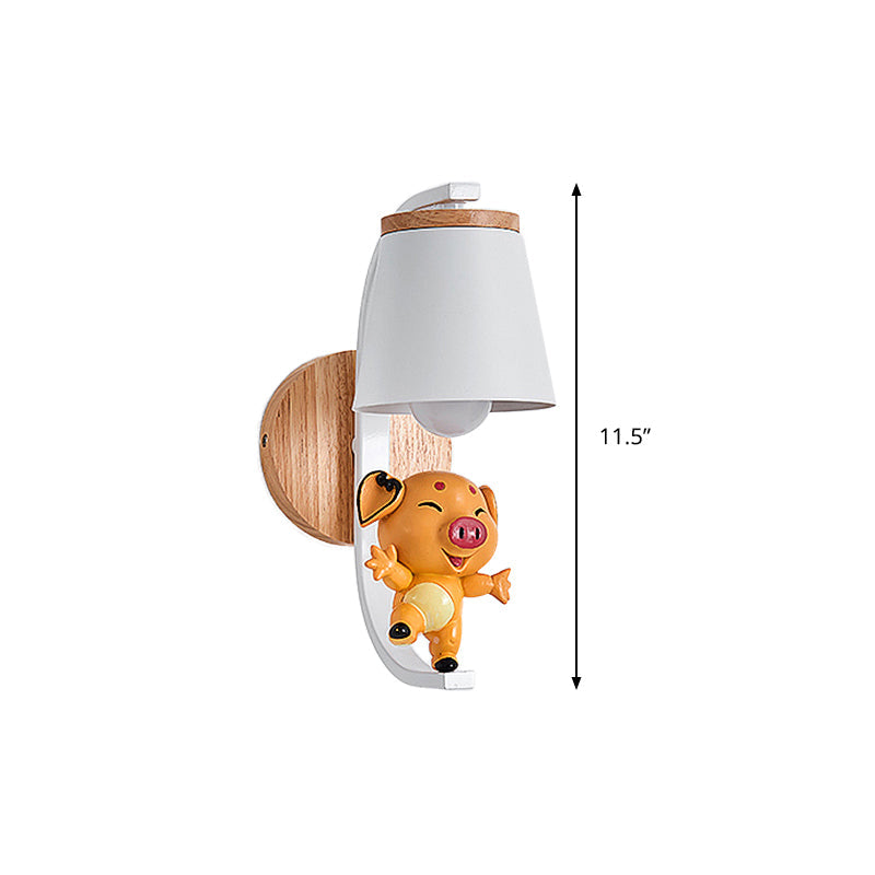 Vivolux | 1 Licht Bucket Wandlamp met Dansende Piggy Moderne Schattige Metalen Wandlamp in Wit voor Kleuterschool