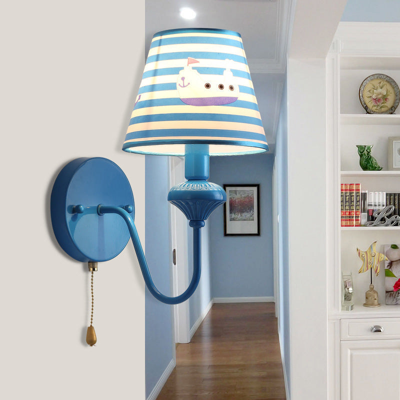 Vivolux | Nautical Blue Wandlamp Stripe Shade 1 Licht Metaal Wandlamp met Cartoon Schip voor Entree