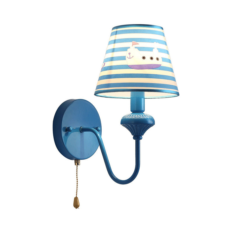 Vivolux | Nautical Blue Wandlamp Stripe Shade 1 Licht Metaal Wandlamp met Cartoon Schip voor Entree