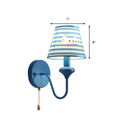 Vivolux | Nautical Blue Wandlamp Stripe Shade 1 Licht Metaal Wandlamp met Cartoon Schip voor Entree