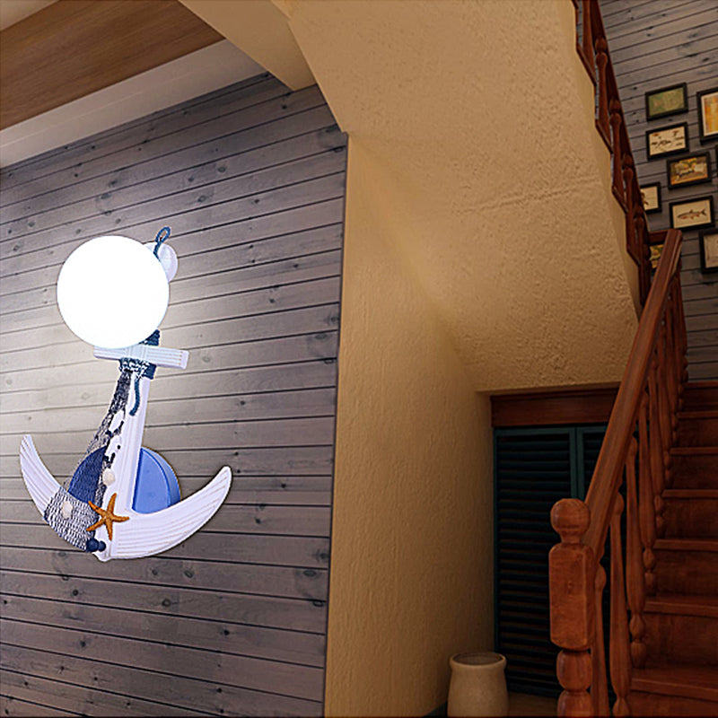 Vivolux | Weiße Orbit Shade Wandlampe mit Anker 1 Licht Nautische Metall Wandlicht für Haustür