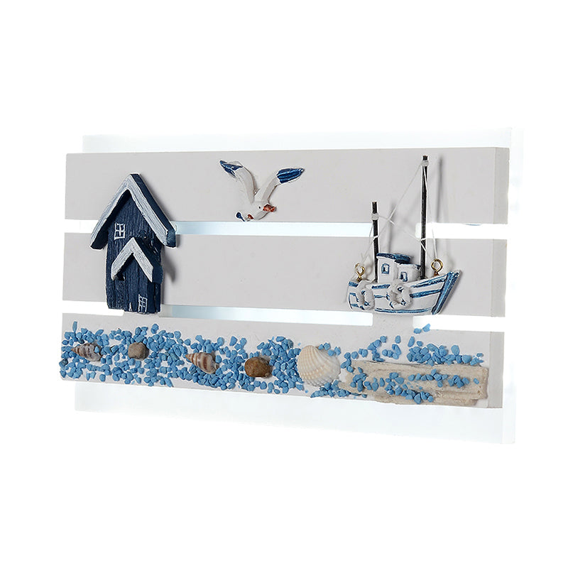 Vivolux | Zeezicht Ontwerp Wandlamp met Houten Paneel Kinderkamer Nautisch LED Wandlamp in Wit
