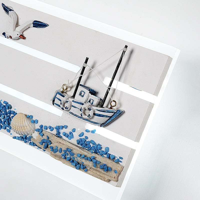 Vivolux | Zeezicht Ontwerp Wandlamp met Houten Paneel Kinderkamer Nautisch LED Wandlamp in Wit