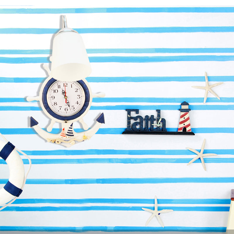 Vivolux | Nautische Stijl Rader Wandlamp met Klok 1 Licht Hout & Glas Wandlamp in Wit voor Baby Kamer